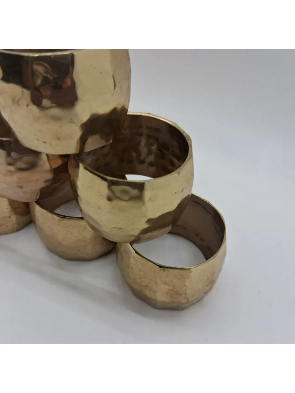 Vintage Brass Napkin Rings Set Of 6 Hammered India Table Decor Elegant Fancy